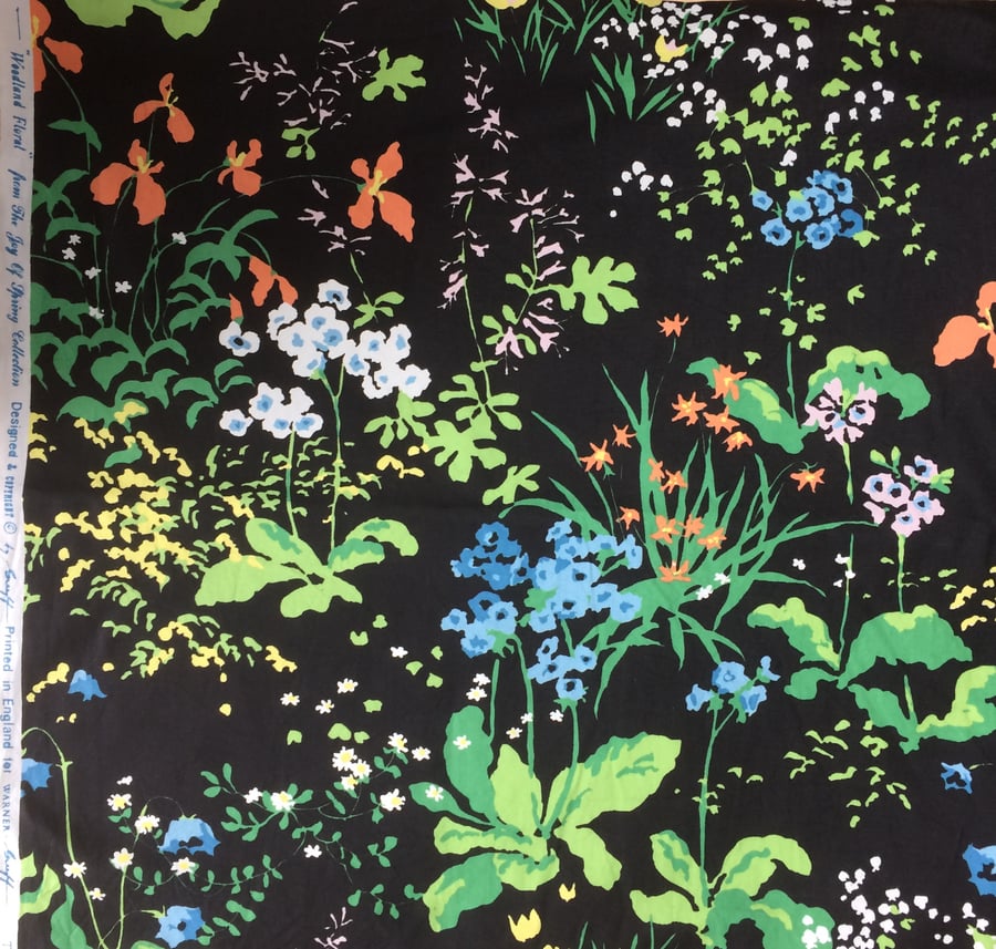 BLACK Woodland Floral by Warner Greeff  Vintage Fabric Lampshade option 
