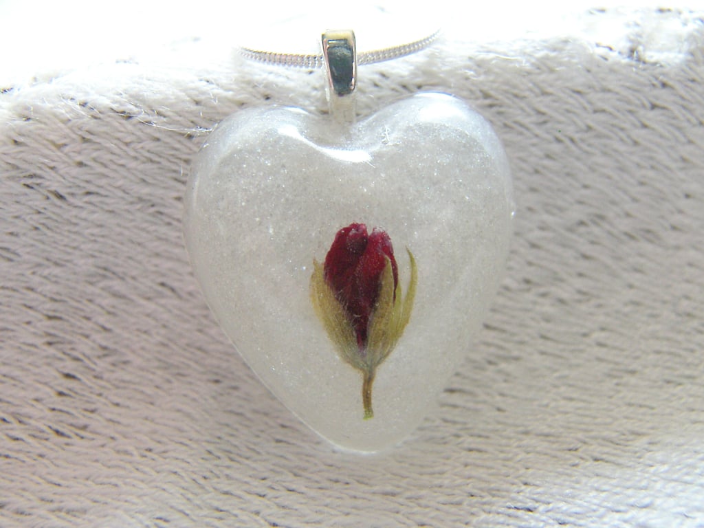 Real Red Miniature Rose Bud Necklace - ROSES ARE RED - Bridal Jewellery