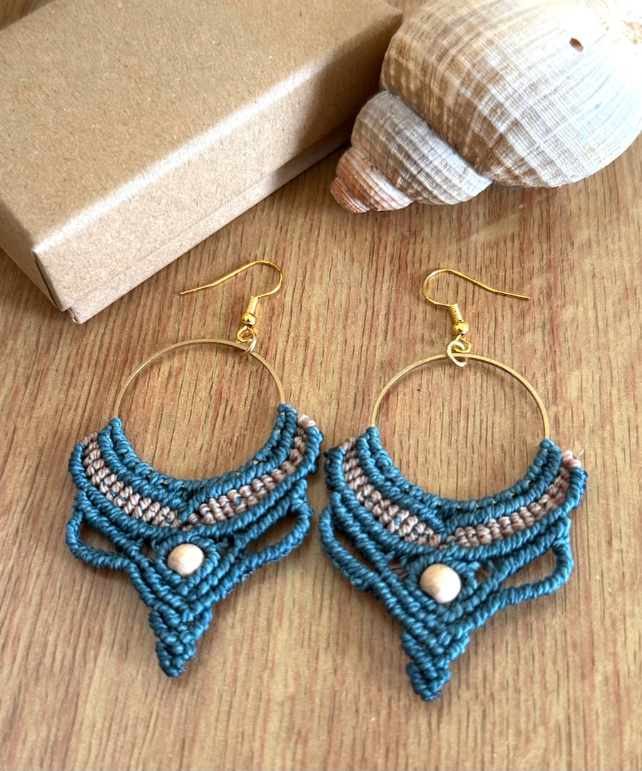 Boho Hoop macrame earrings, includes Free UK delivery