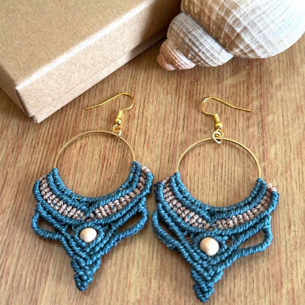 Boho Hoop macrame earrings, includes Free UK delivery