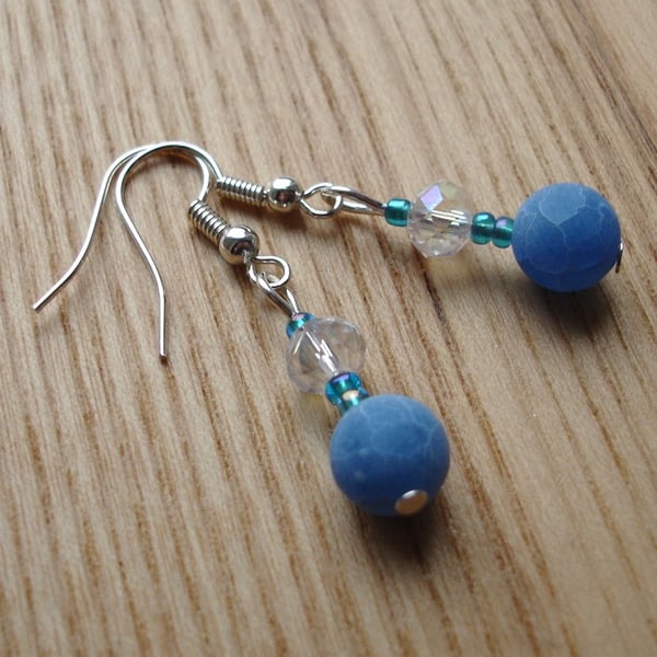 Sparkly Blue Dragon Vein Agate Bead Earrings