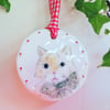 Cat handmade ceramic hanging decoration christmas tree ornament bauble gift