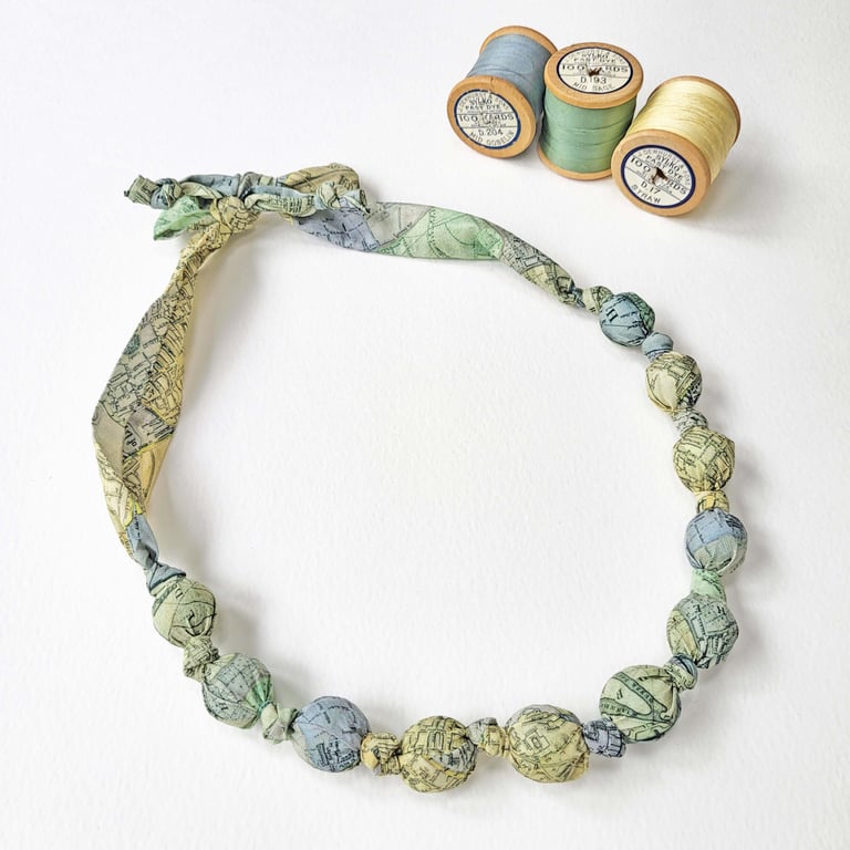 Pastel Coloured Liberty Map Print Fabric Necklace - Cary's Patchwork 