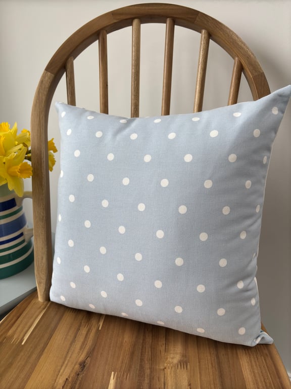 Polka dots and stripes cushion cover in blue and white, 40cm x 40cm