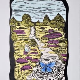 Seconds Sale 'Silver-studded Blue' Linocut Print