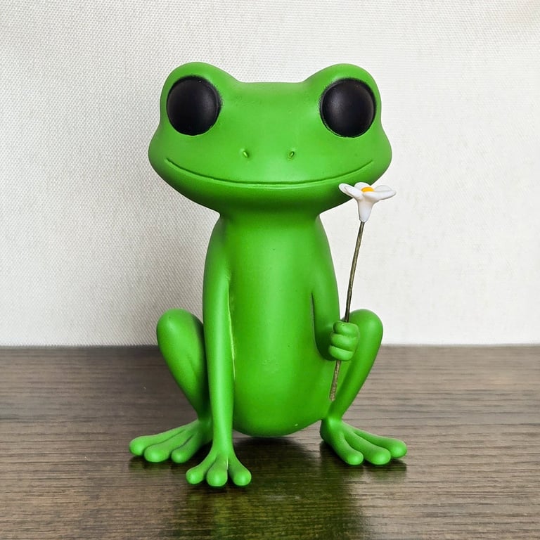 Frog With Flower Figure - Cute Resin Sculpture - 3D Printed Decor 