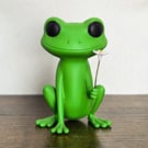 Frog With Flower Figure - Cute Resin Sculpture - 3D Printed Decor 