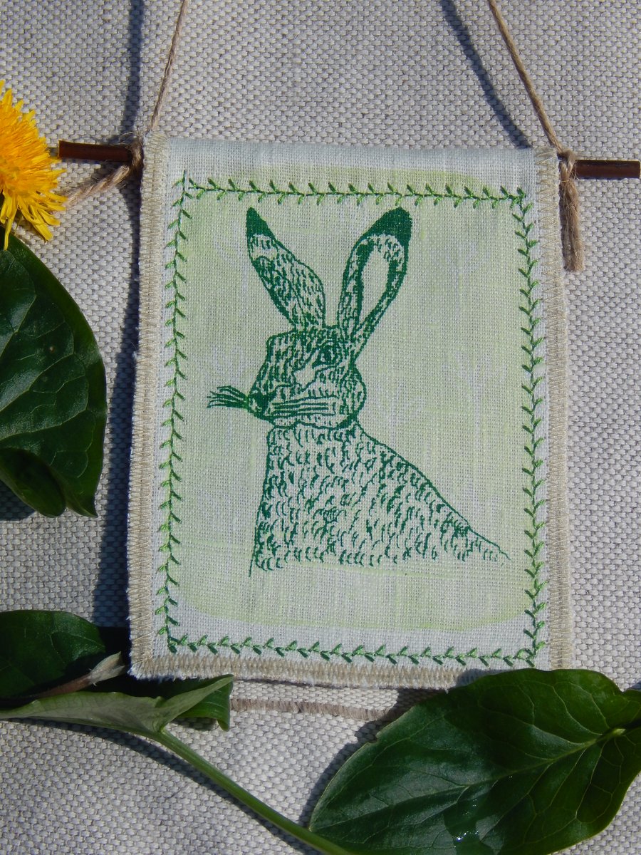 Fabric Hare hanger on willow - Light green