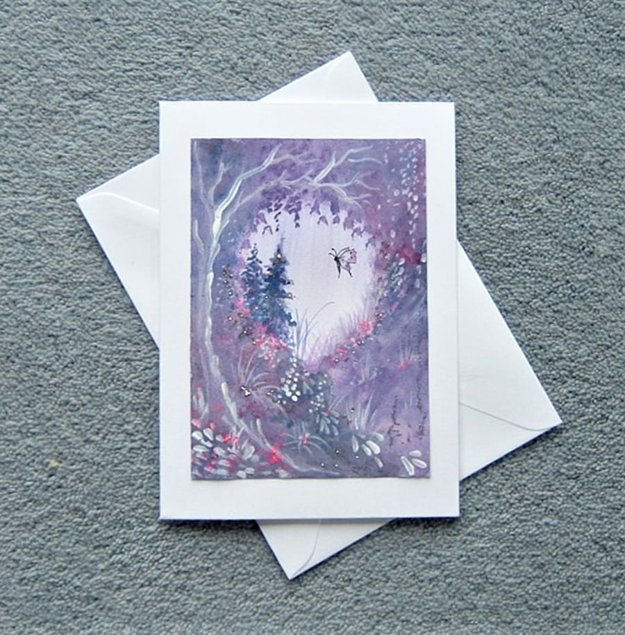 Hand painted fantasy art original blank greetings card ( ref F 80 )
