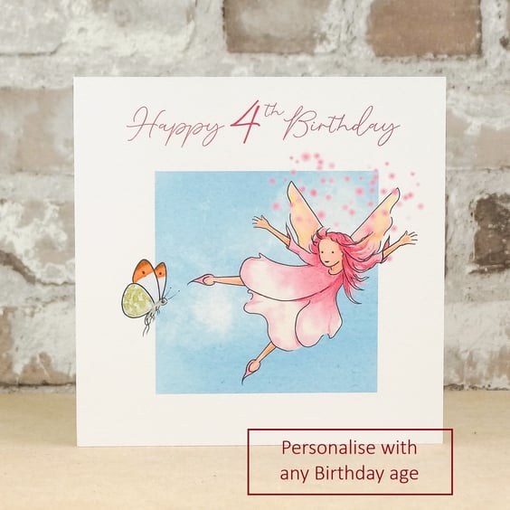 Birthday AGE Card Butterfly Fairy - Personalise with any age eco friendly