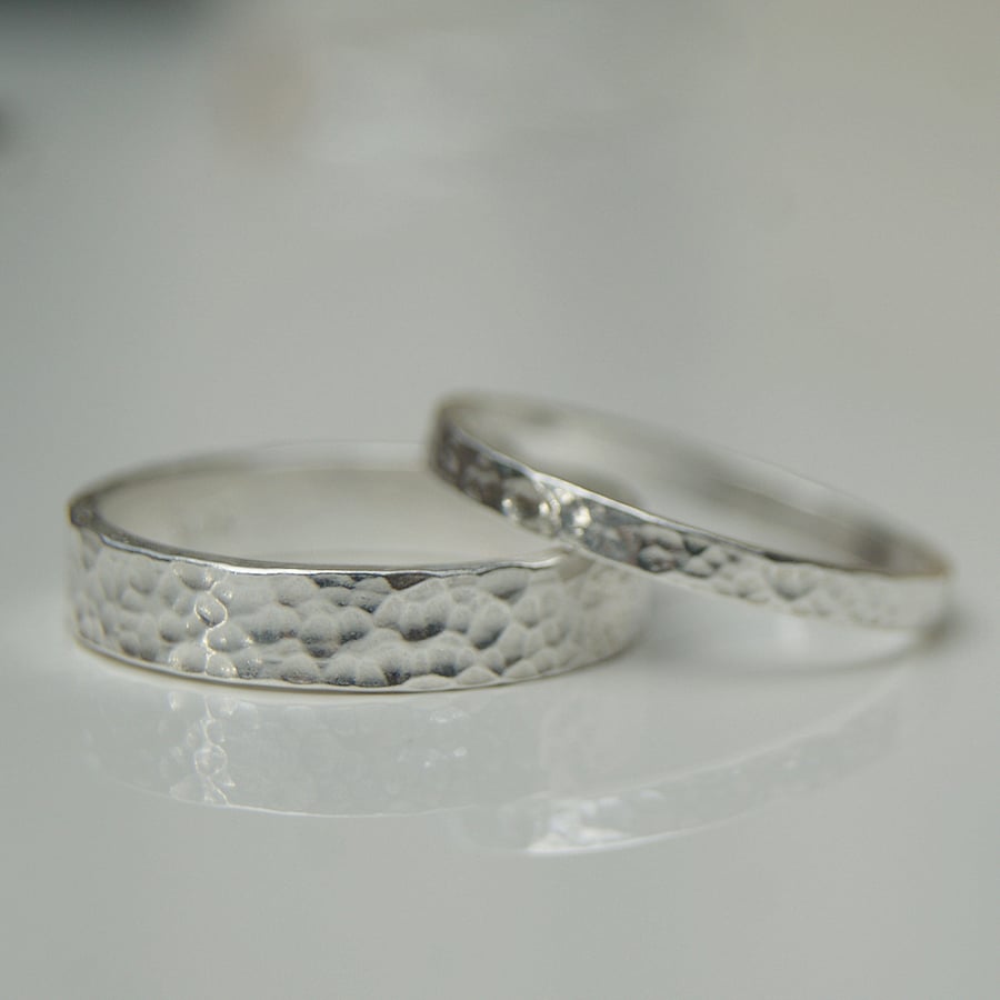 Sterling silver band set of 2, Silver wedding bands, Matching silver rings, Coup