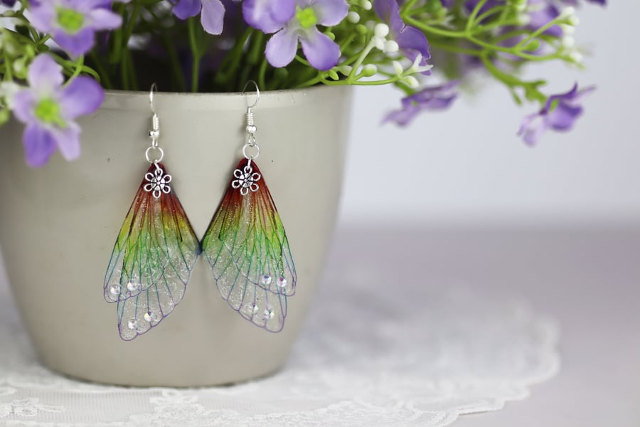 Fairy Wing Earrings Rainbow Pride Fairycore Cottagecore Boho Fairy Gift Festival