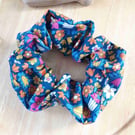 Oversized, Large Wide Cotton Scrunchies, Liberty Blue Floral, Thick Elastic, A84