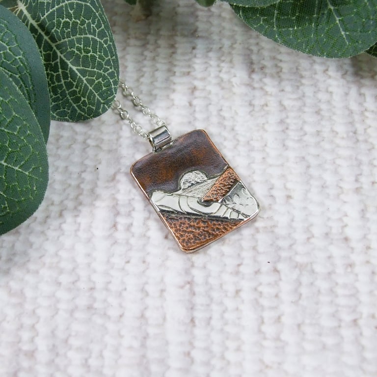 Setting Sun Necklace. Sterling Silver and Copper Seascape Pendant