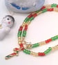 Red Gold and Green Bead Necklace with Gold Plated Enamelled Christmas Charms - Image 5