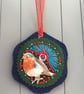Hand Embroidered Christmas Robin Decoration  - Image 2