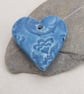 Medium Cornflower Blue Brocade Texture Heart Shaped Ceramic Pendant - Image 3