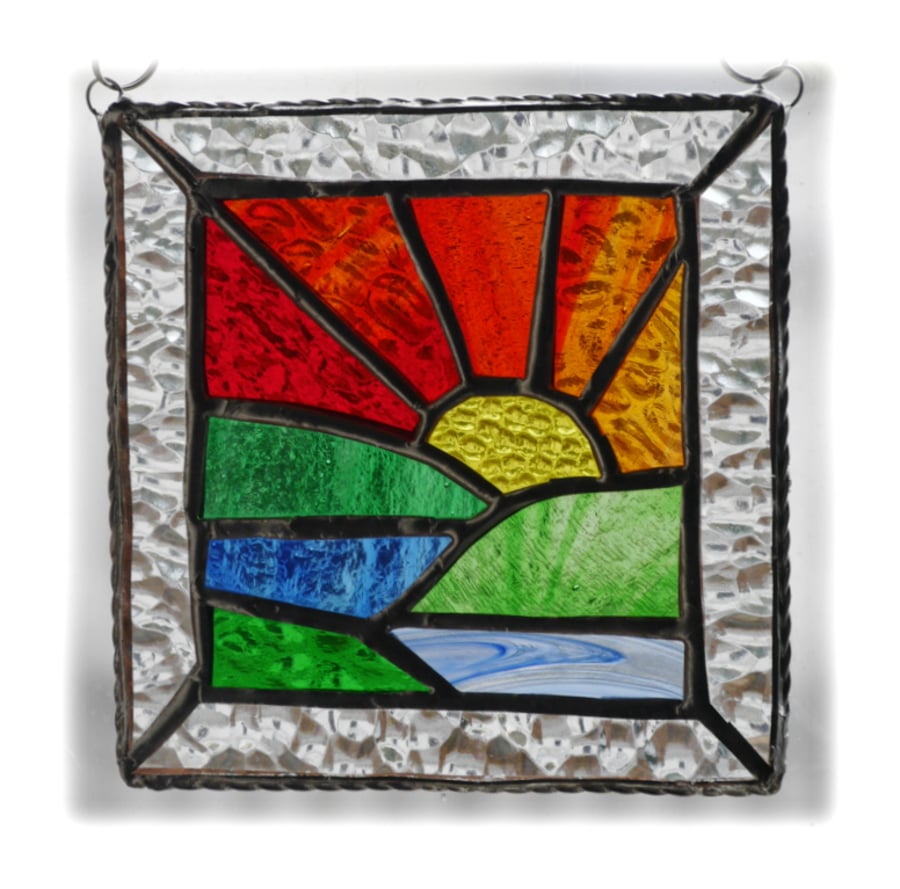 Setting Sun Picture Suncatcher Stained Glass Handmade Sunset 024