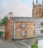 North Hill, Cornwall with Morris Minor Classic Car Watercolour Painting - Image 4
