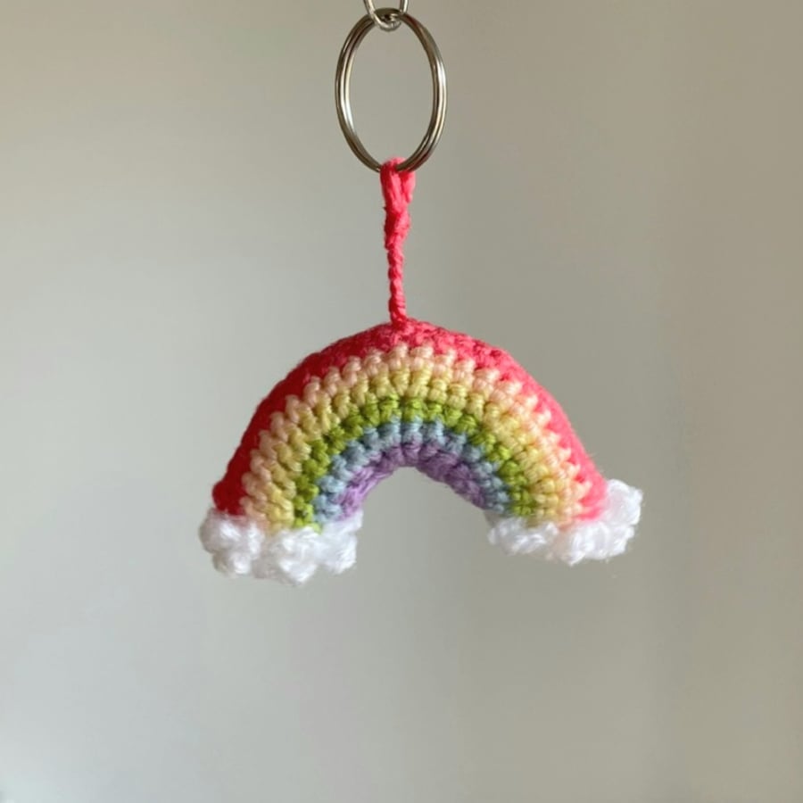 Rainbow Crochet Keyring 