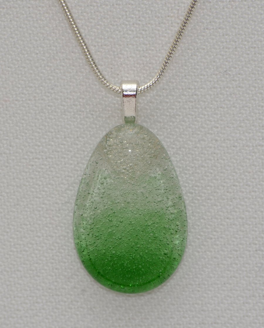 Green teardrop glass pendant necklace