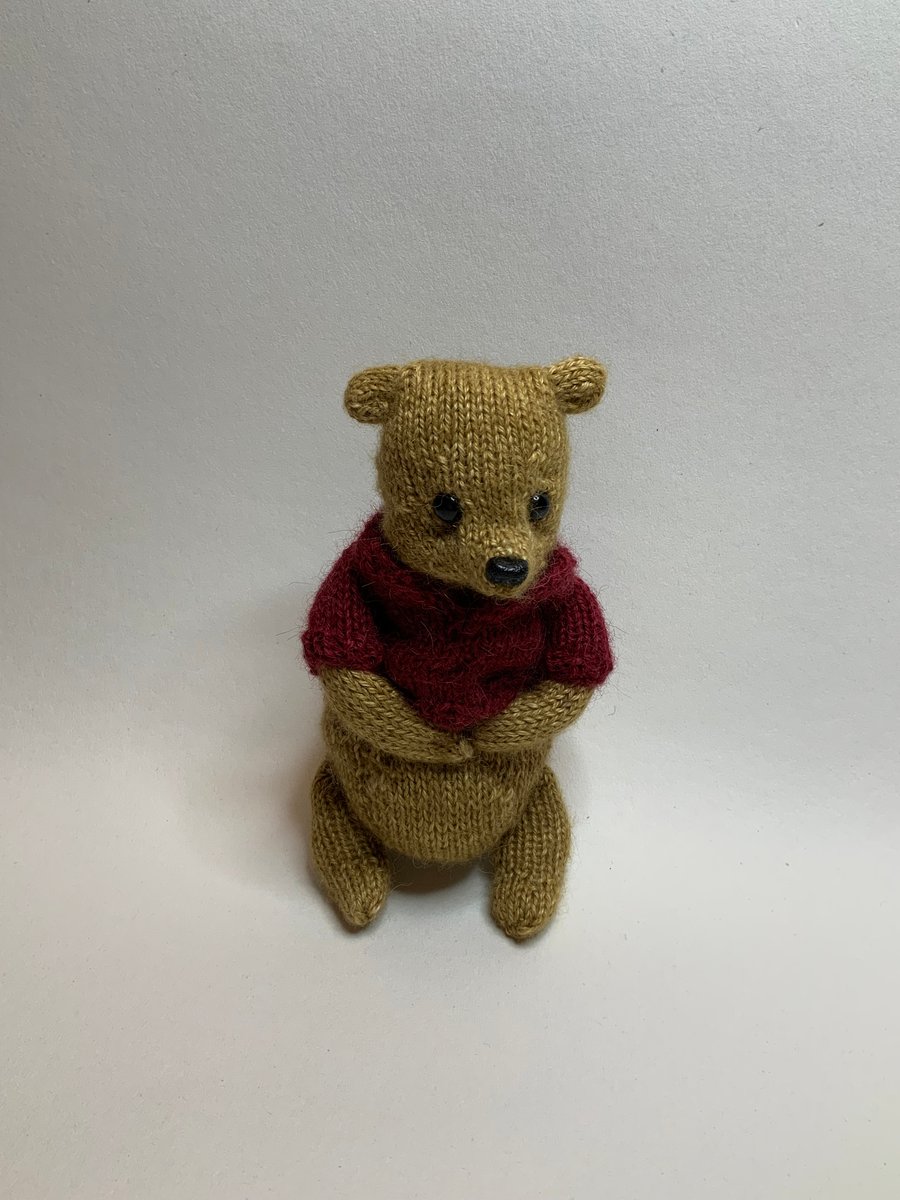 Hand Knitted Pooh Bear - Dot Pebbles Pattern based on Ernest Shepherd’s Bear