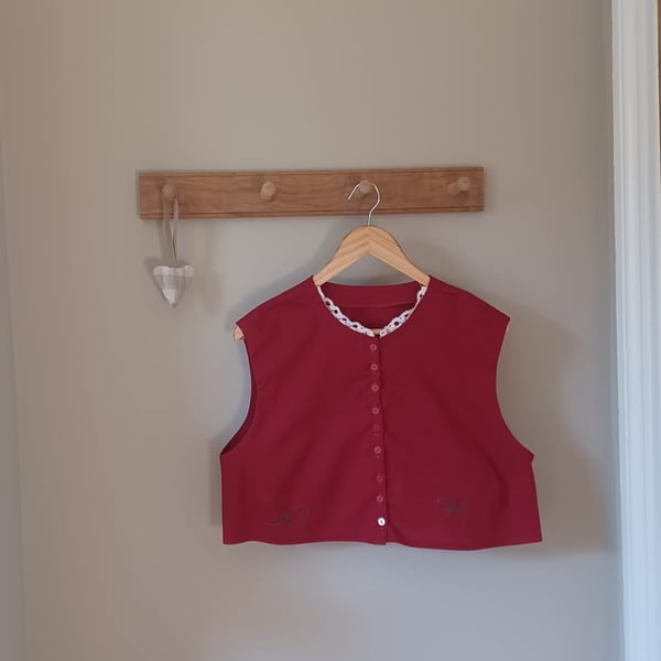 Embroidered, lace trim top