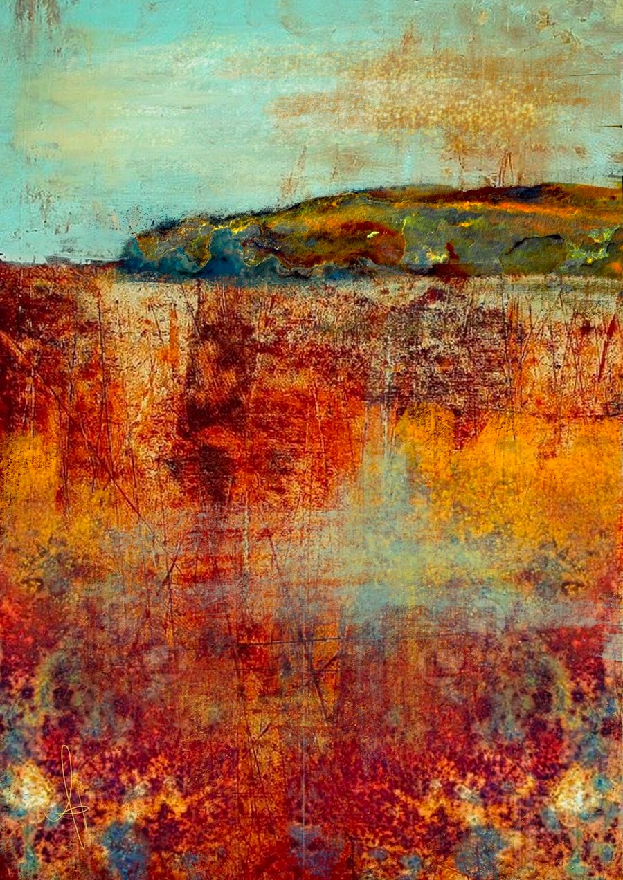 Rust Scottish landscape (no2) mixed media print