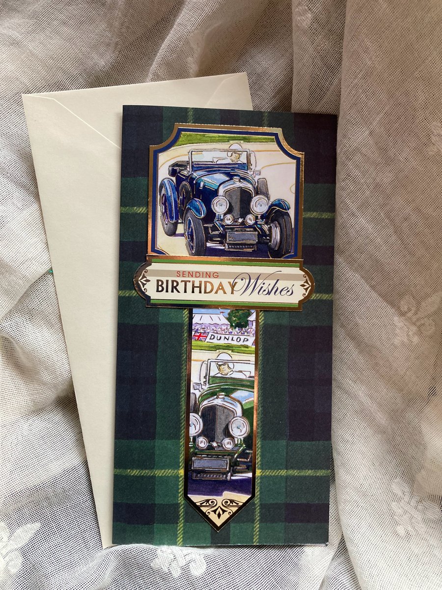 Classic cars tartan birthday card