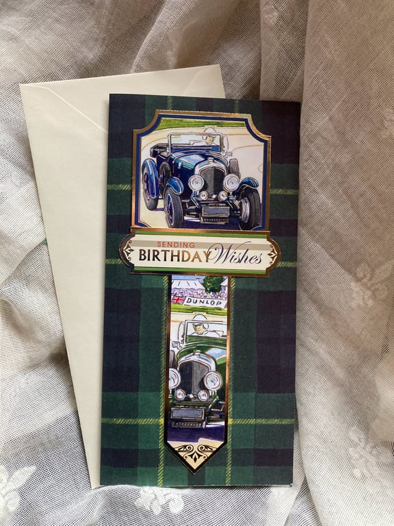  Classic cars tartan birthday card