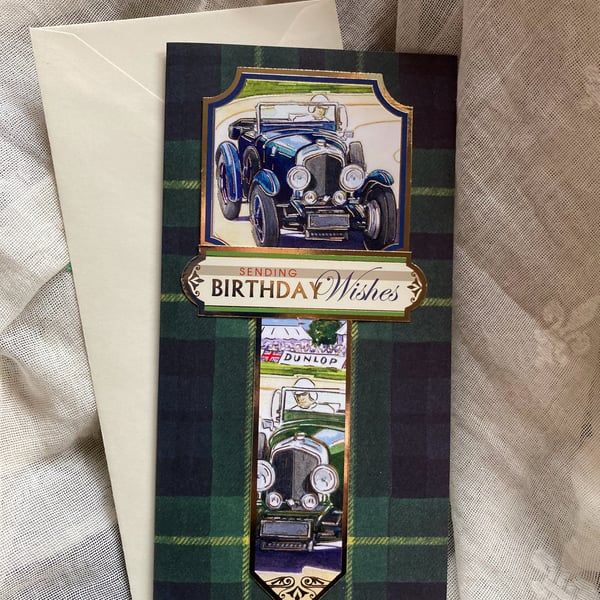  Classic cars tartan birthday card