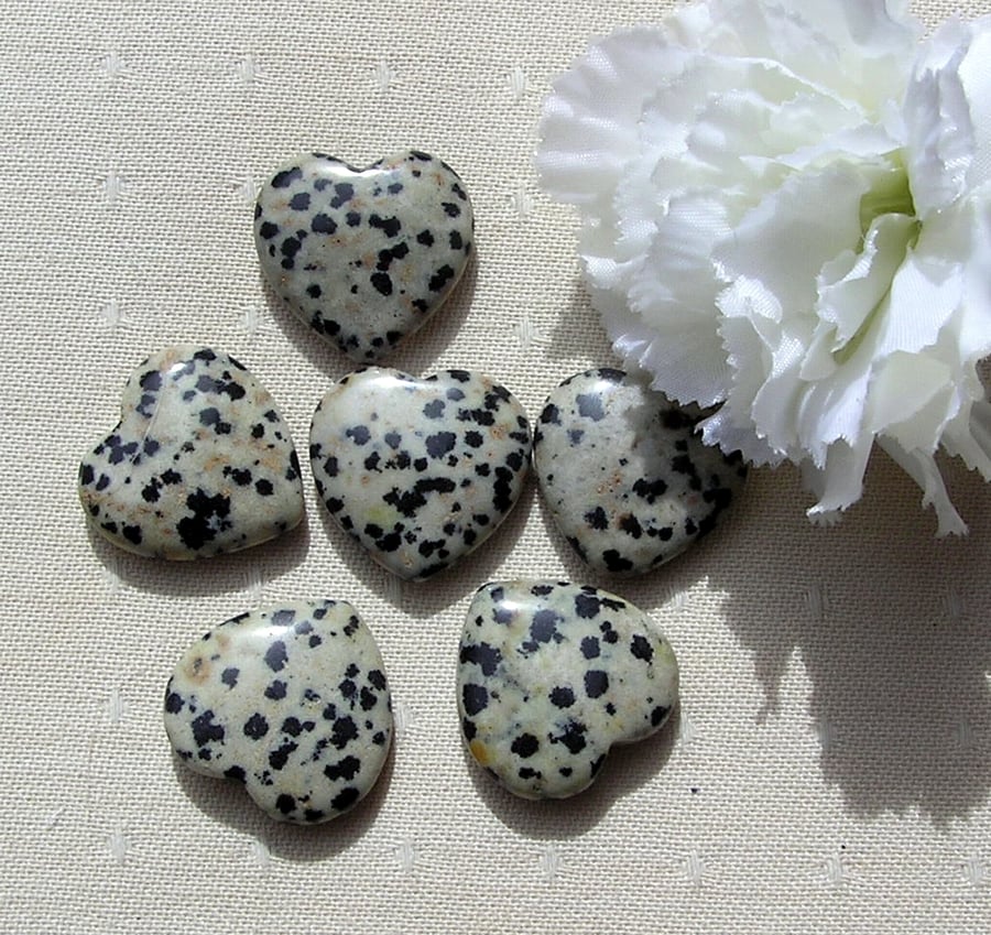 6 Dalmatian Jasper Solid Gemstone Polished Hearts - 20mm - Chakra Crafting