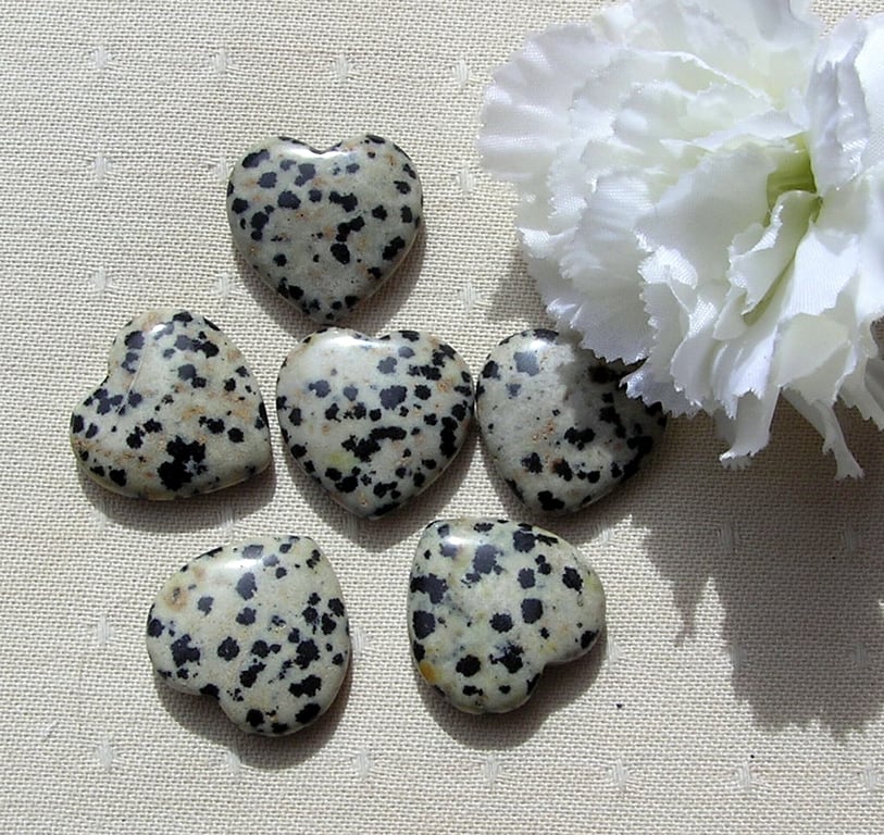 6 Dalmatian Jasper Solid Gemstone Polished Hearts - 20mm - Chakra Crafting