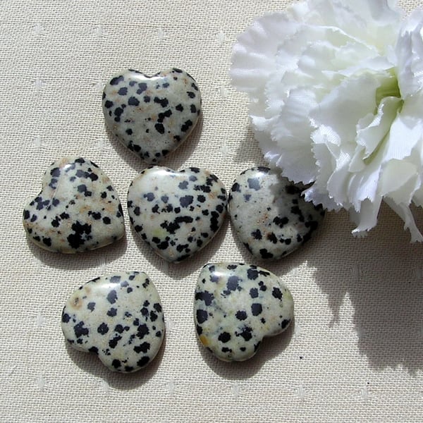 6 Dalmatian Jasper Solid Gemstone Polished Hearts - 20mm - Chakra Crafting