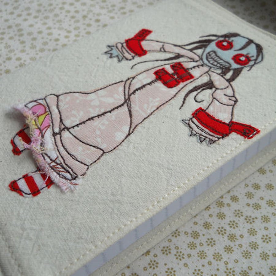embroidered notebook - pretty lady zombie - A6