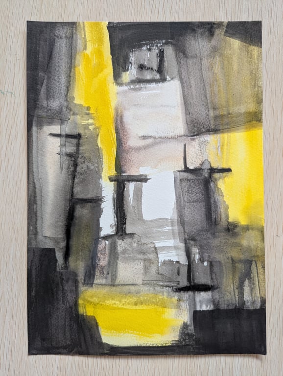 Original abstract geometric watercolour painting A4