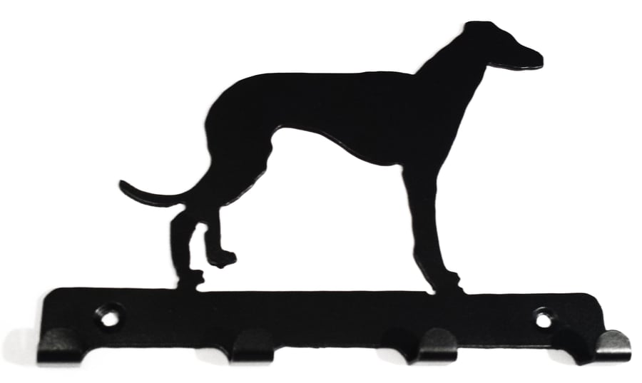 Whippet Dog Silhouette Steel Key Hook Rack - metal wall art
