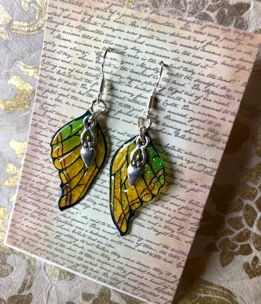 Yellow Goddess Fairy Wing Sterling Silver Earrings