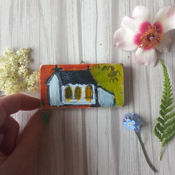 Miniature naive painting on reclaimed wood. ' the Chapel