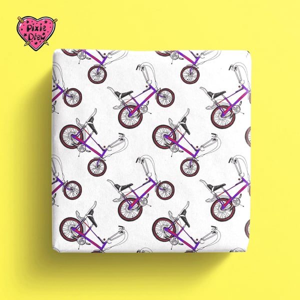 Purple Chopper bike wrapping paper or yellow Gift wrap, Gift wrap for him, bicyc