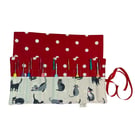 Crochet hook case with black cats fabric, Ergonomic hook organiser,