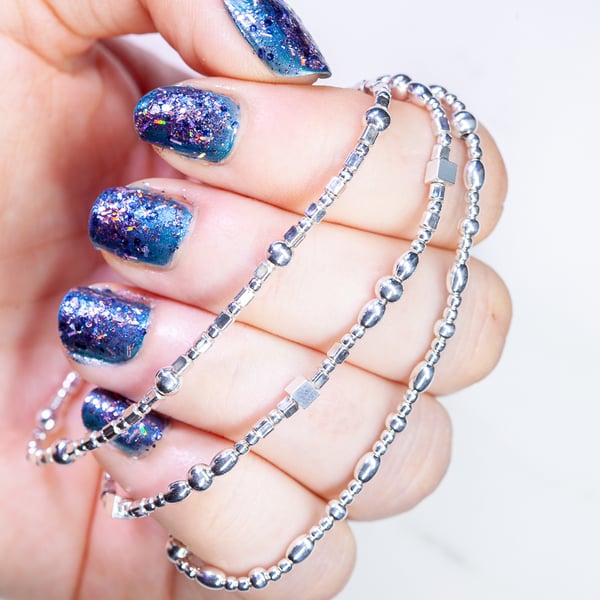 Dainty Sterling Silver multi bead stacking bracelet stretchy 