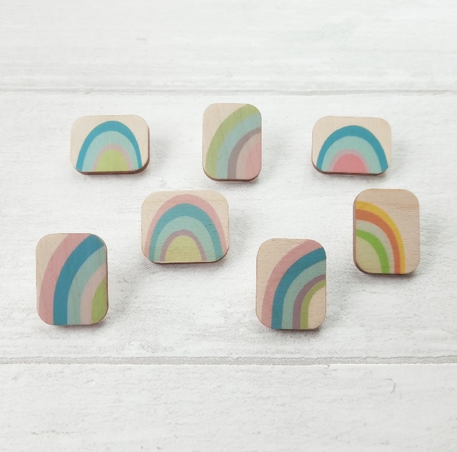 Wooden Rainbow brooch, Rainbow Badge, Rainbow Pin