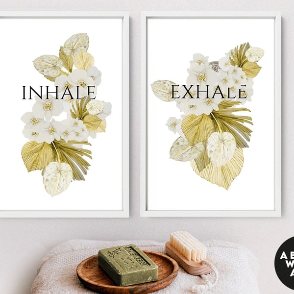 Home Decor Bathroom art prints set of 2, Botanical, Tropical Spa Bathroom Decor,