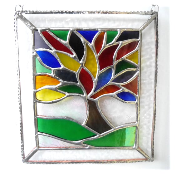 Rainbow Tree of Life Suncatcher Leaf Stained Glass Picture 013