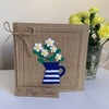 Birthday Card. Blue and white jug with white flowers. Felt. Handmade. 