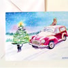  Moggy Christmas card, Morris Moggy Minor car and cats from original watercolour