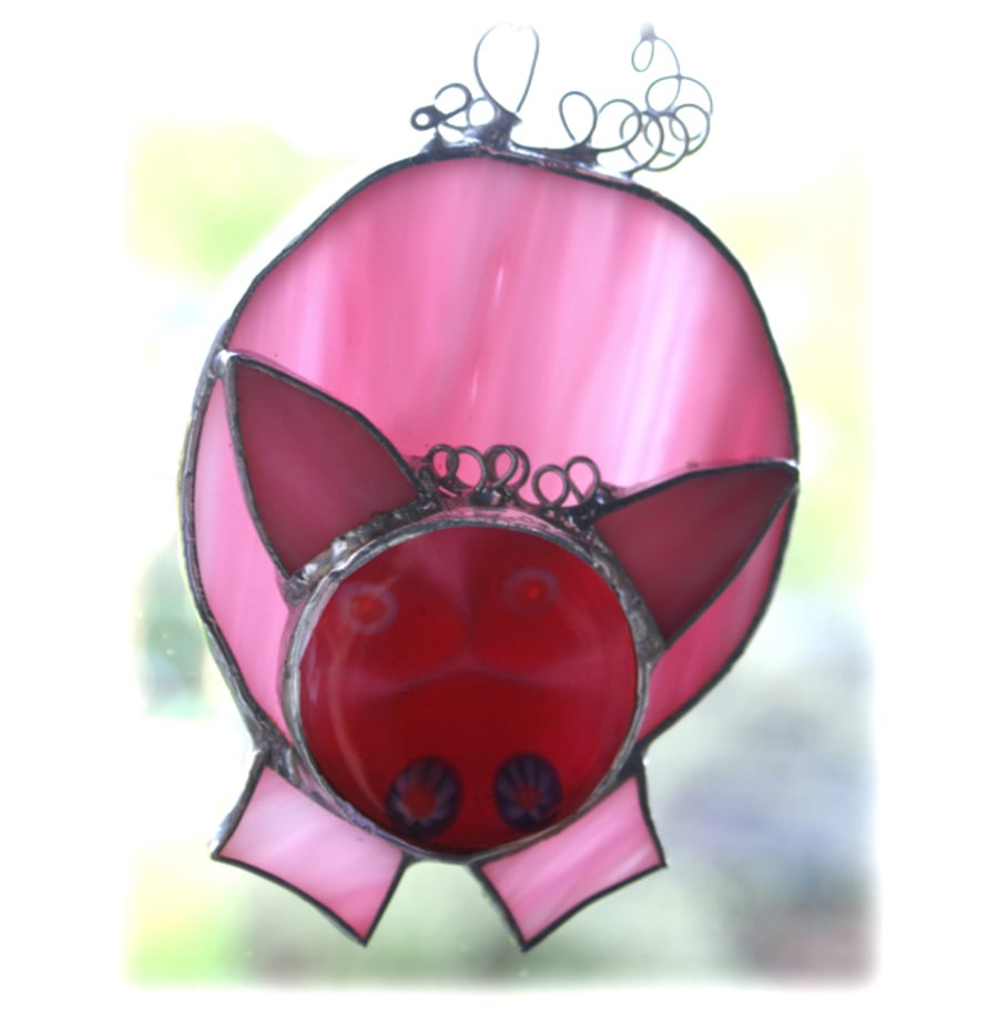 SOLD Pig Suncatcher Stained Glass Handmade Pink Oink Fused