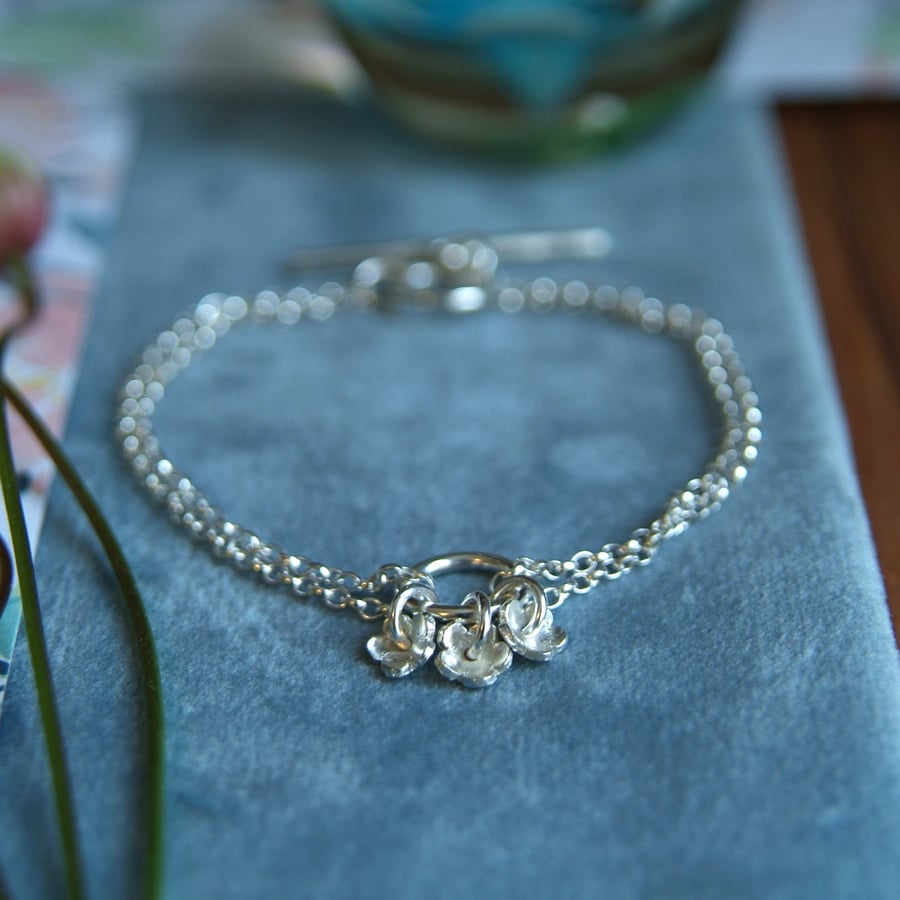 Forget-Me-Not Flower Bracelet, Handmade in Sterling Silver