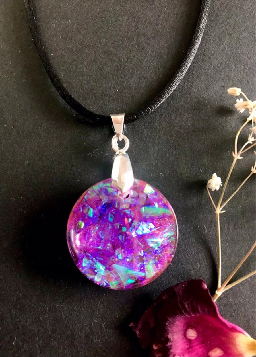 Handmade Ethereal Dazzling Iridescent Purple and Turquoise Pendant Necklace